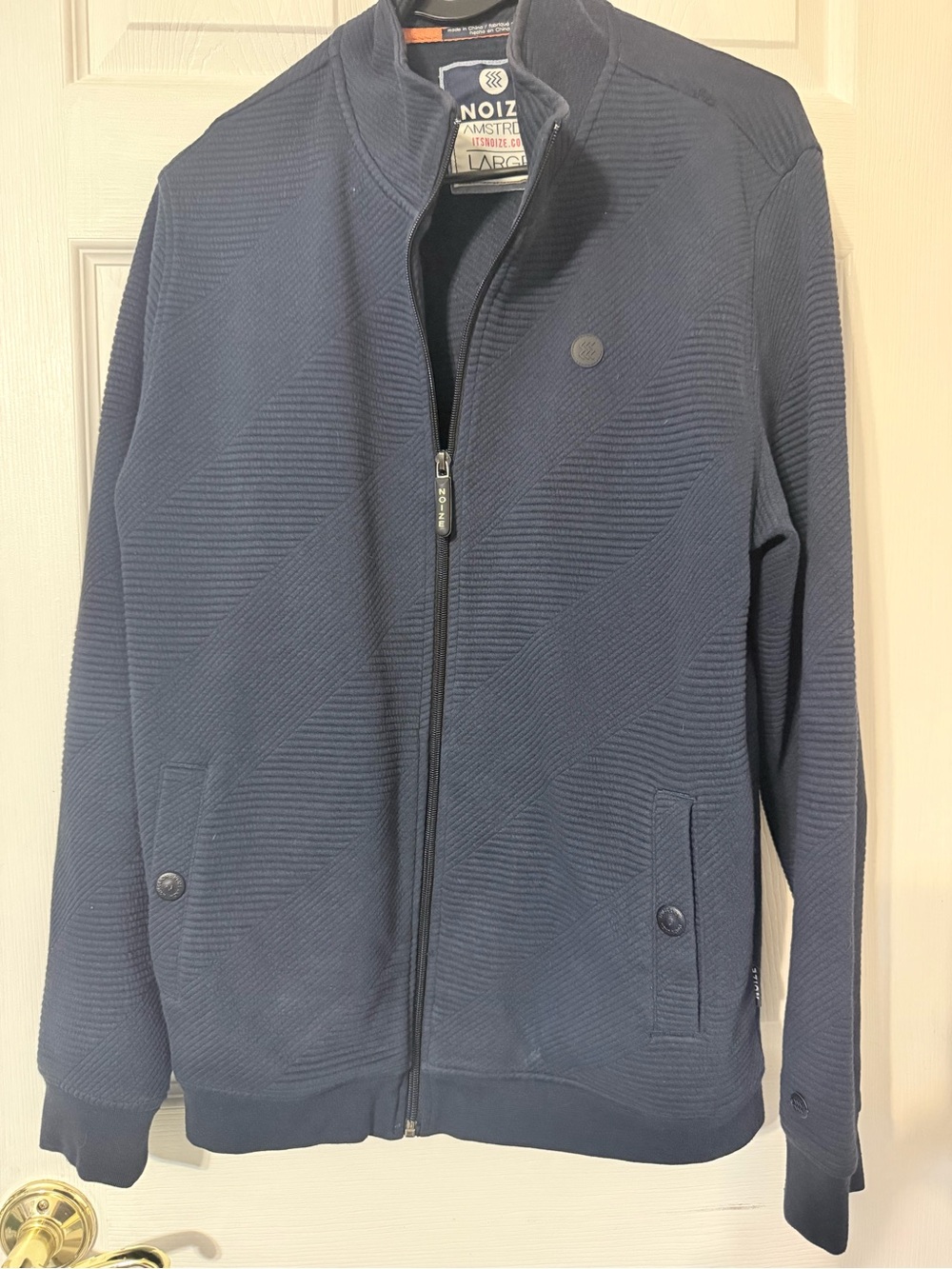 Noize Men's Navy Textured Zip-Up Sweater Jacket